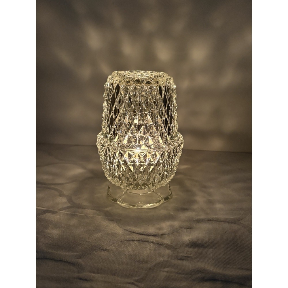 Vintage Indiana Glass Diamond Point Fairy Lamp Clear Pressed Glass 1970s